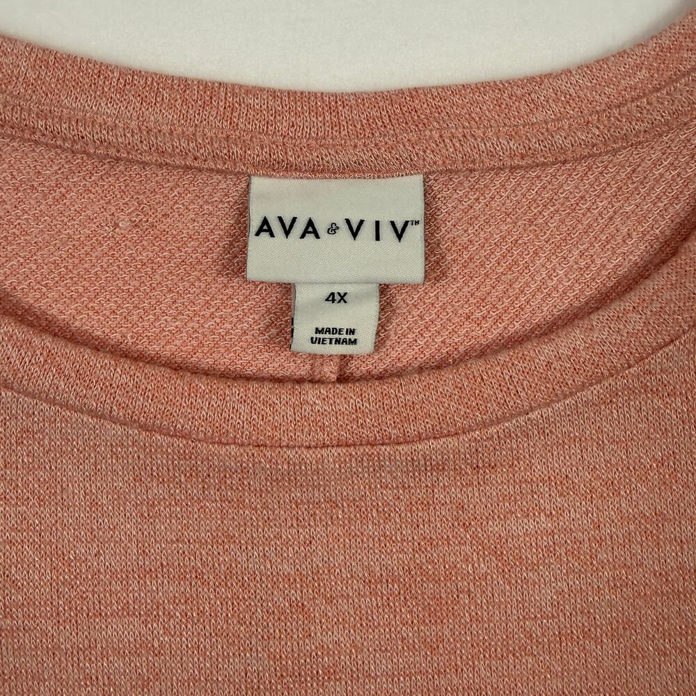 Ava & Viv Peach Pink Knit Top Ruched Lace Up Sleeves Women's Plus Size 4X - Picture 5 of 9